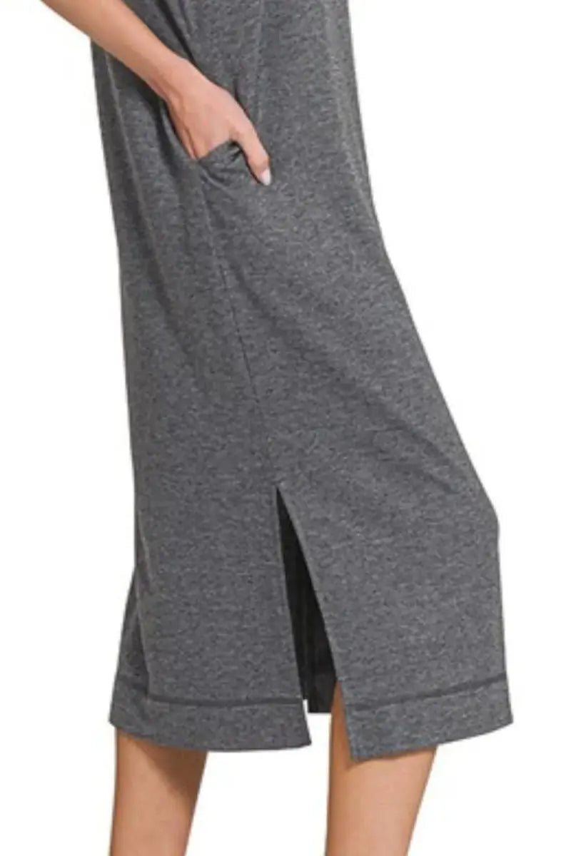 Zenana French Terry Sleeveless Round Neck Midi Dress for Women - Love Salve